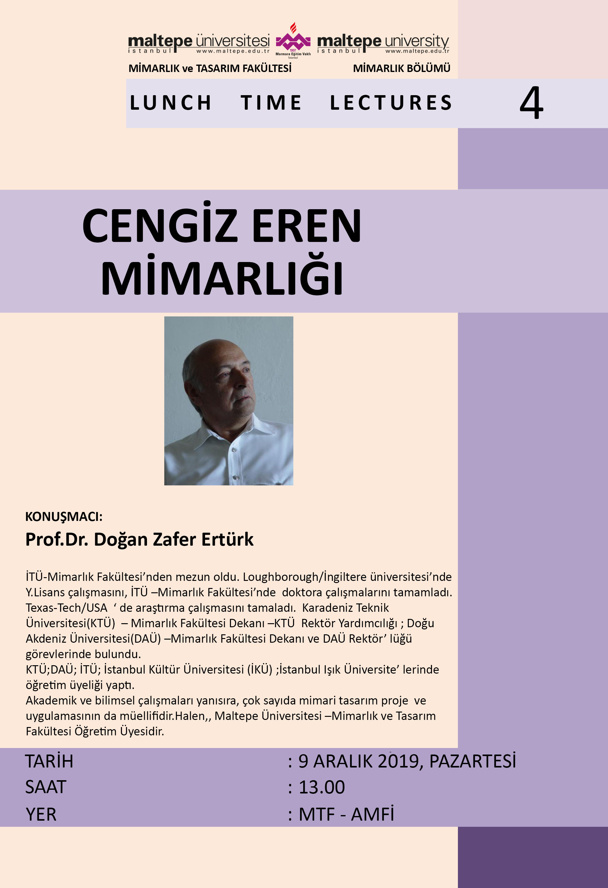 Lunch Time Lectures: Cengiz Eren Mimarlığı - Prof. Dr. Doğan Zafer Ertürk